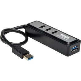 Tripp Lite - by Eaton Portable 4-Port USB 3.0 Superspeed Mini Hub w/ Built In Cable - USB - External - 4 USB 3.0 Port(s) - Black,Silver