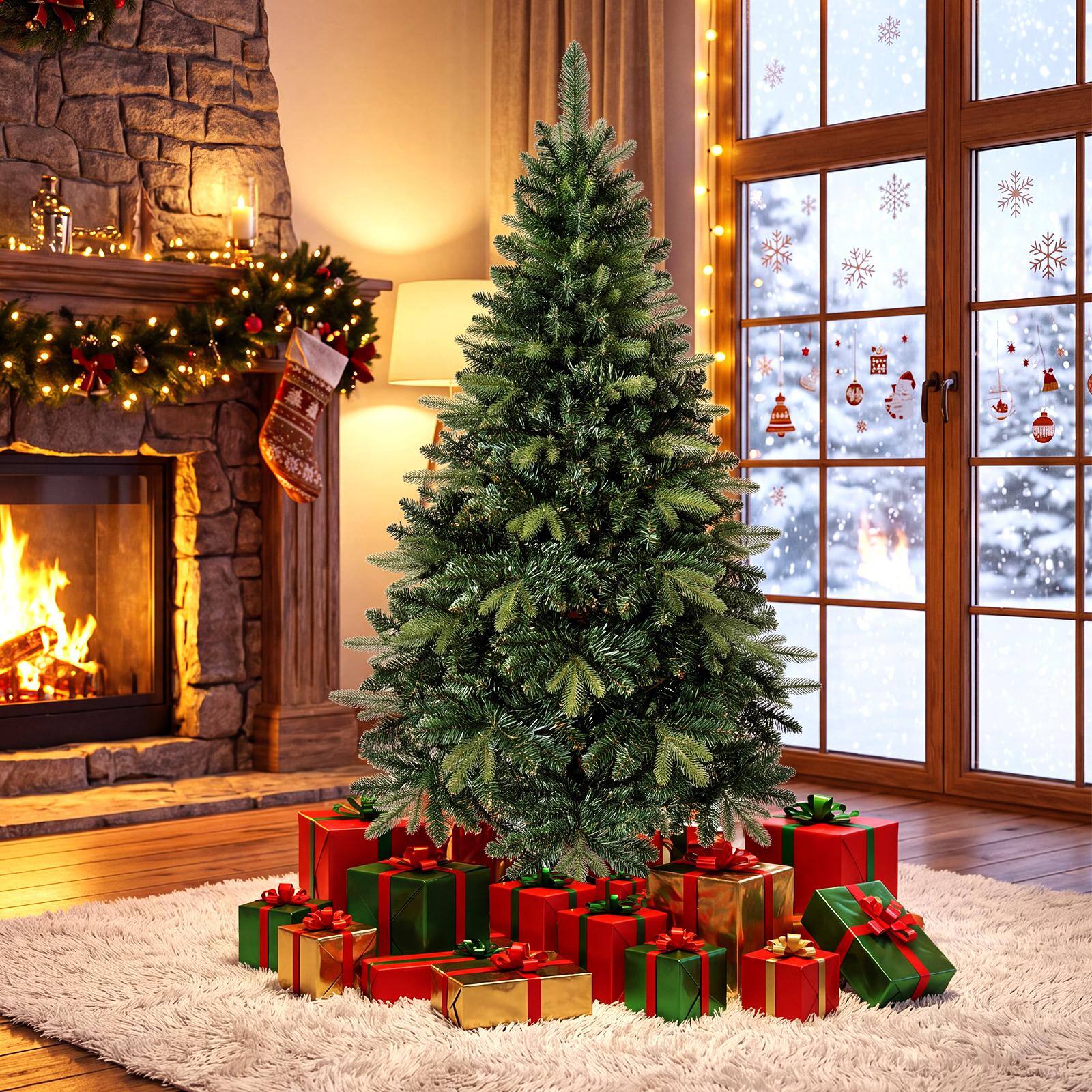 Alt View 5. Costway - Costway 5 ft Artificial Christmas Tree with 500 Branch Tips Realistic Tree Trunk & Metal Stand - Green.