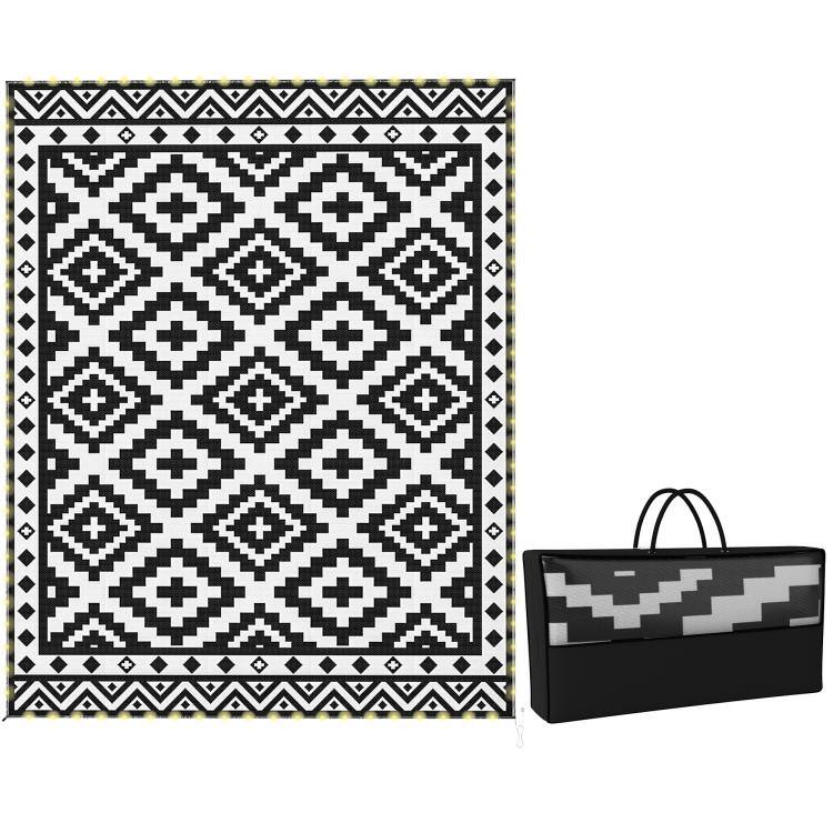 Front. PULUZ - Outdoor Rug Carpet Reversible Plastic Straw Rug with LED Lights Black and White 10' x 8' for Patio - Black and White.