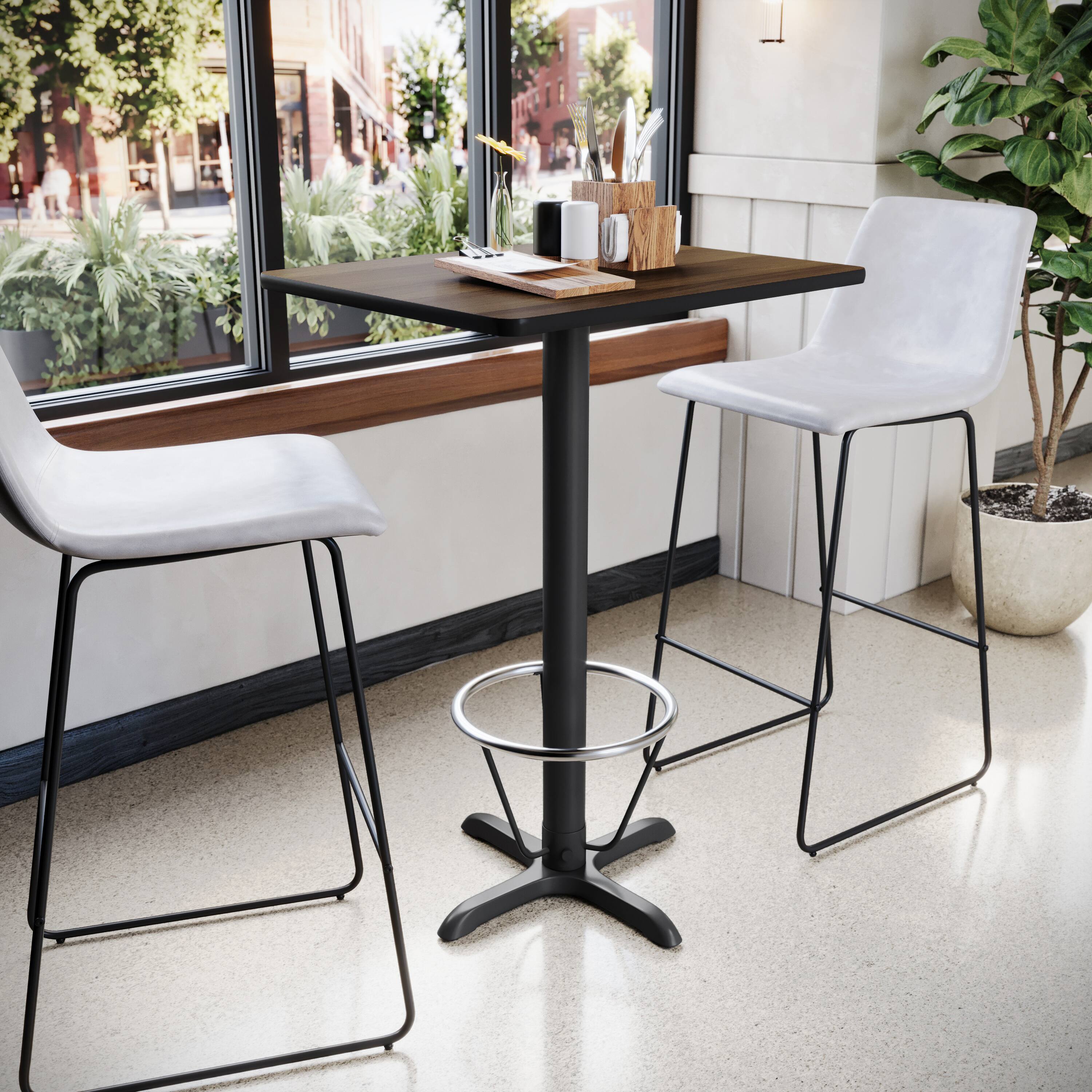 Alt View 1. Emma + Oliver - 24"x30" Rectangular Laminate Bar Table with 22"x22" Foot Ring Base - Walnut.