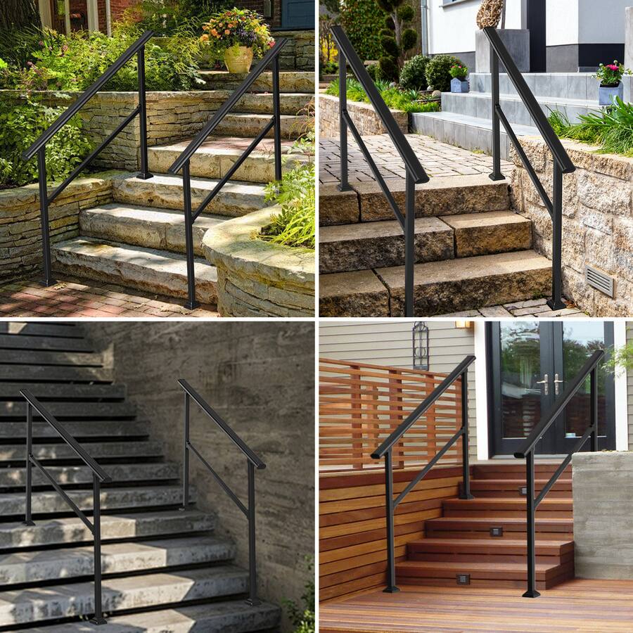 Dark Hand Red Rails LOVMOR 2 Pack 4 Step Hand Rails for Outdoor Steps Wrought Iron Railing ...