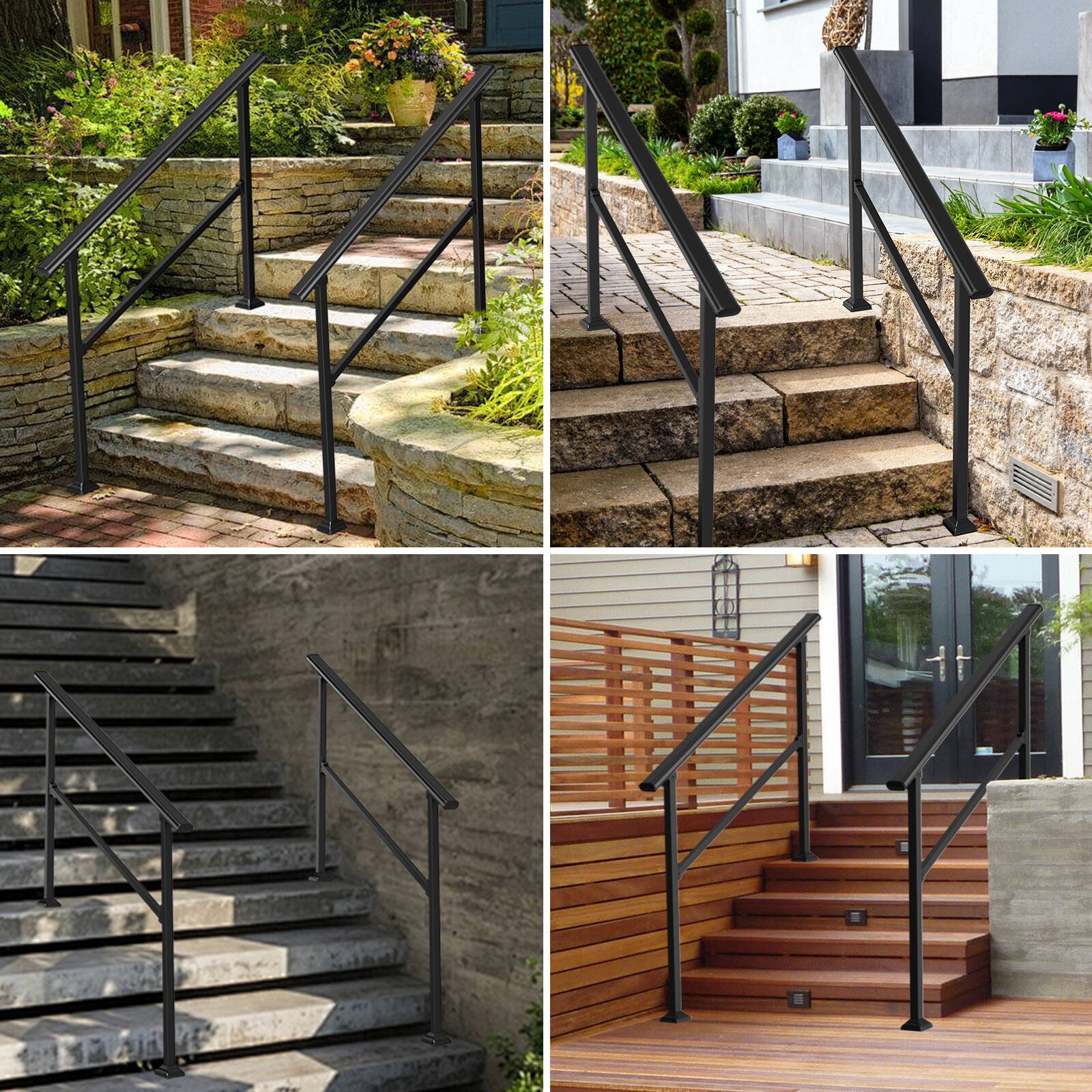 Left. LOVMOR - LOVMOR 2 Pack 5 Step Hand Rails for Outdoor Steps Wrought Iron Railing - Black.
