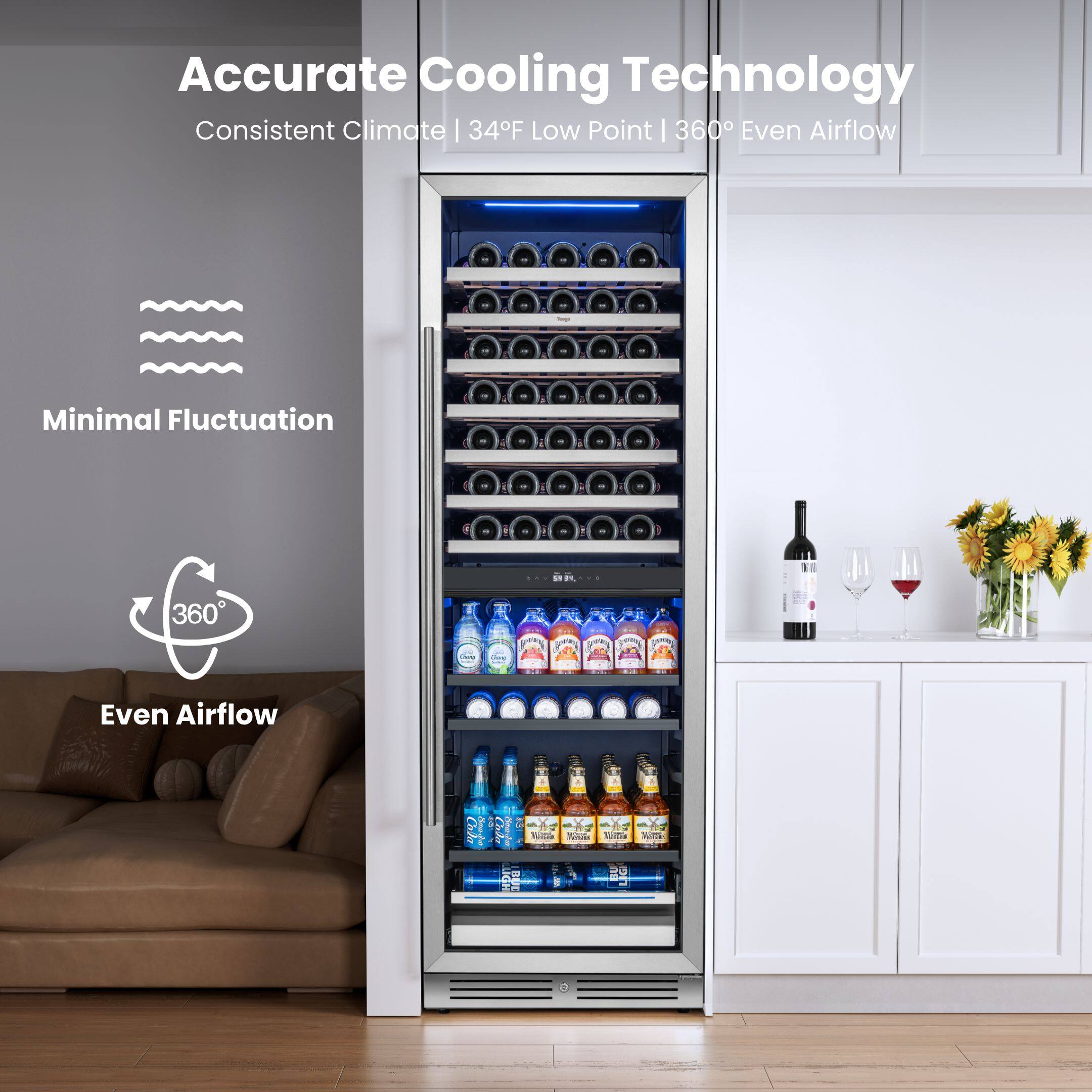 Accurate Cooling Technology  
Consistent Climate | 34°F Low Point | 360° Even Airflow  

Minimal Fluctuation  

Even Airflow