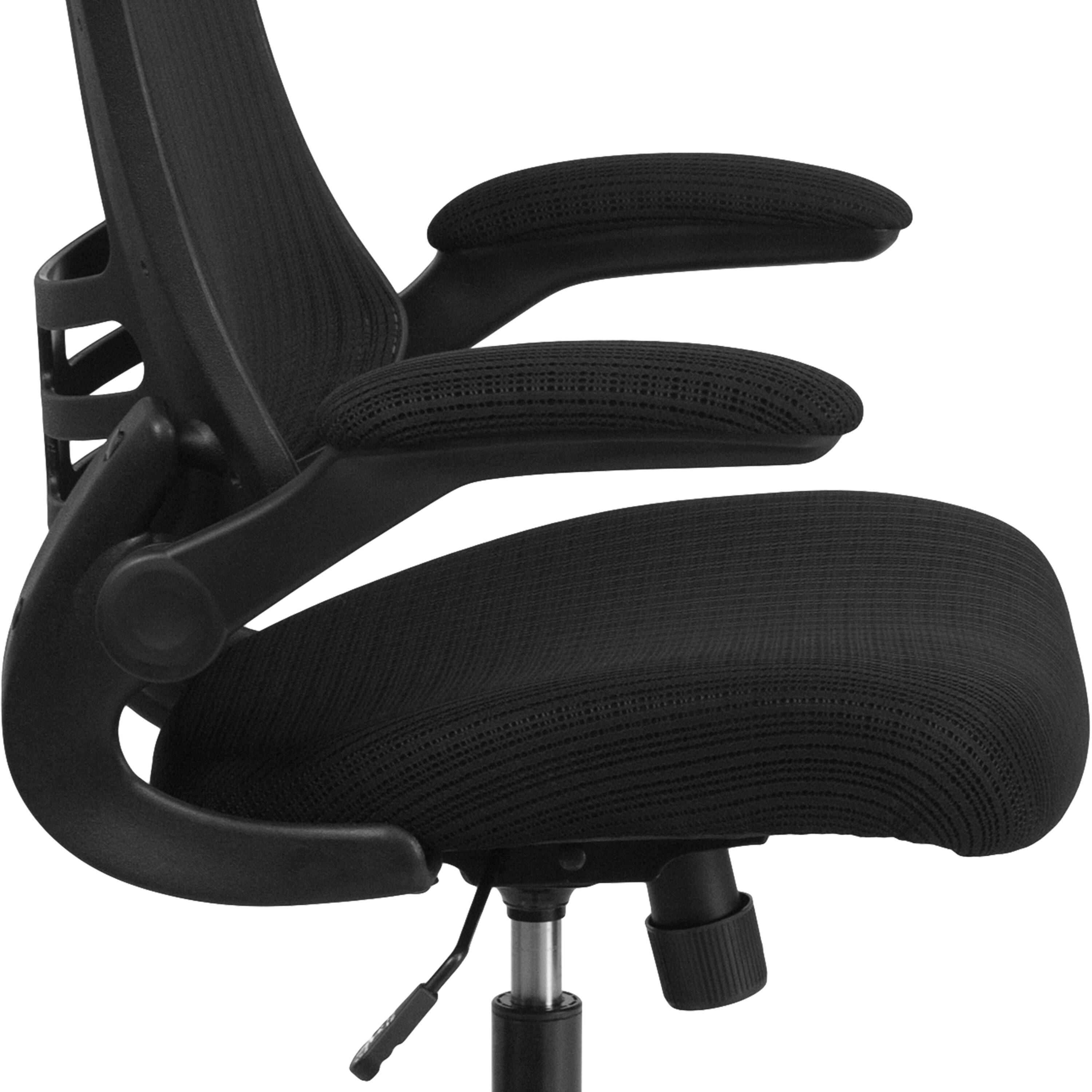 Alt View 8. Emma + Oliver - High-Back Black Mesh Swivel Ergonomic Executive Office Chair with Flip-Up Arms and Adjustable Headrest - Black.
