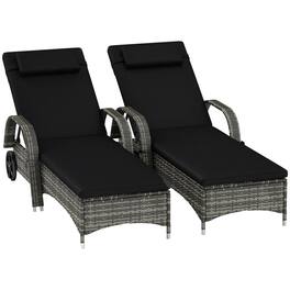 Resenkos - 2 Reclining Chaise Lounge Chairs, Outdoor Sectional Furniture, PE Rattan - Mixed Gray and Charcoal Black