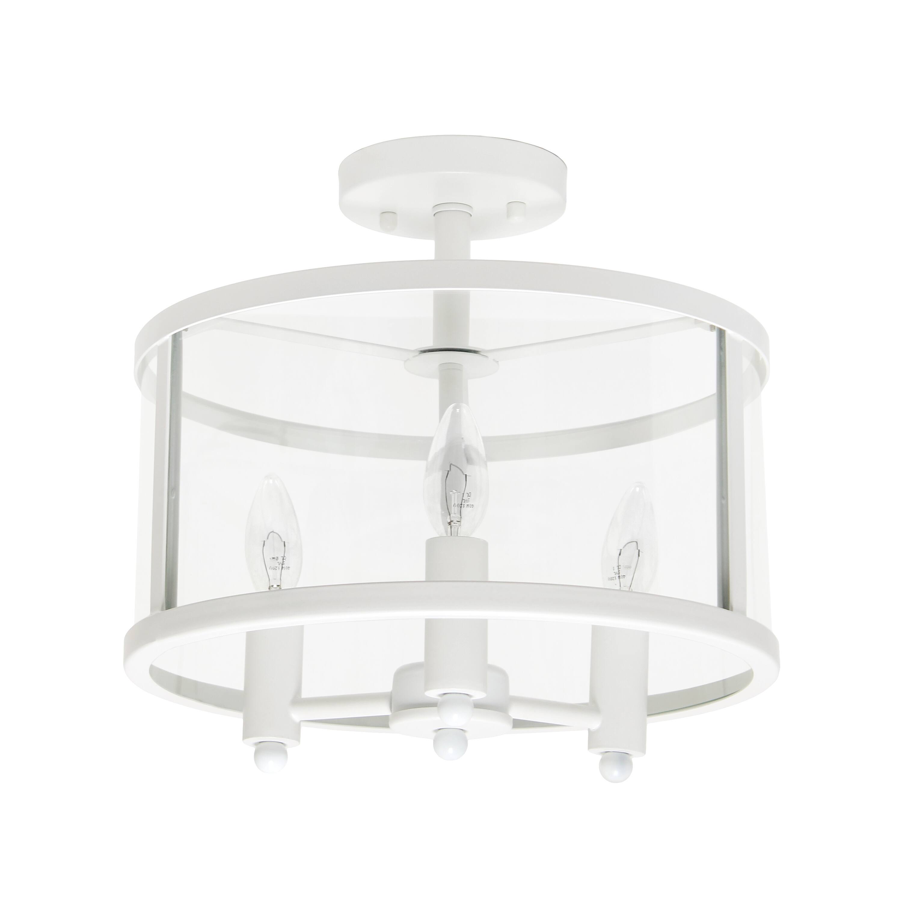 Front. Lalia Home - 3 Light Semi-flushmount Glass and Metallic Accented - White.