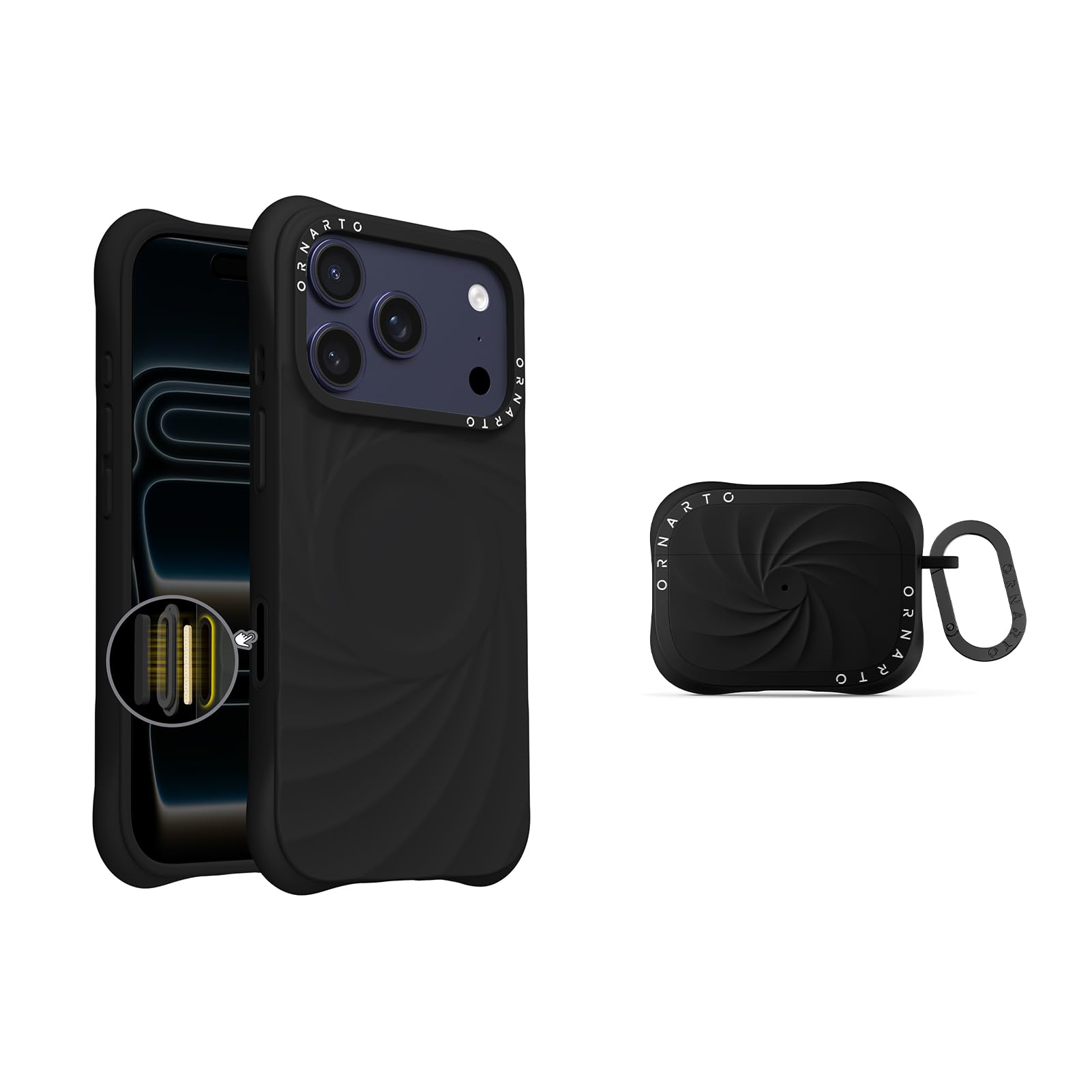 Ornarto - Vortuxe for iPhone 17 Pro Case 6.3" and for AirPods Pro 2 Case - Black