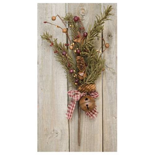 Front. BreeBe - Rustic Holiday Pine Pick 16" - Green.
