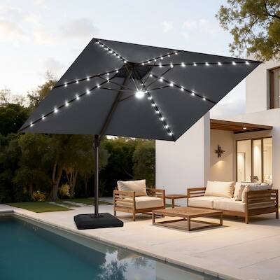 Alt View 5. Crestlive Products - Crestlive Products 11ft Aluminum Dark Gray Slide-tilt Cantilever Patio Umbrella Lights Base - Dark gray.