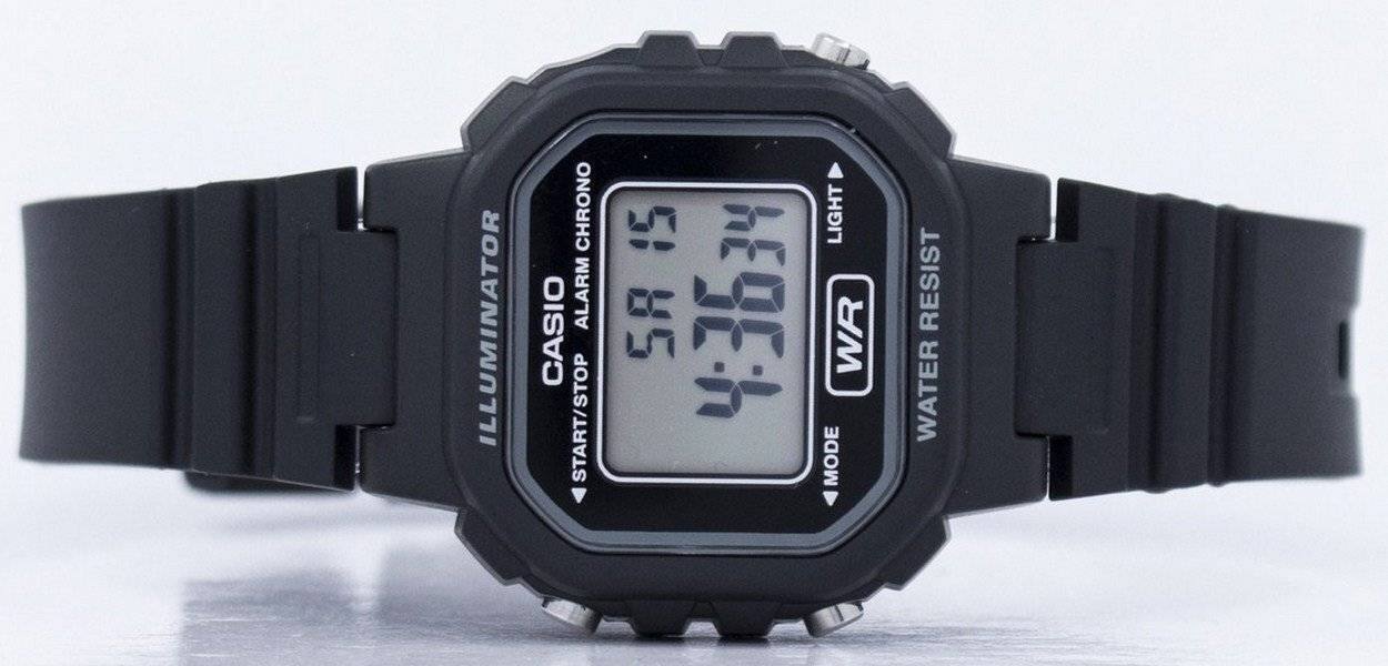 ILLUMINATOR CHRONO ALARM CASIO START/STOP 15 34 58 4:3634 LIGHT WR MODE RESIST WATER