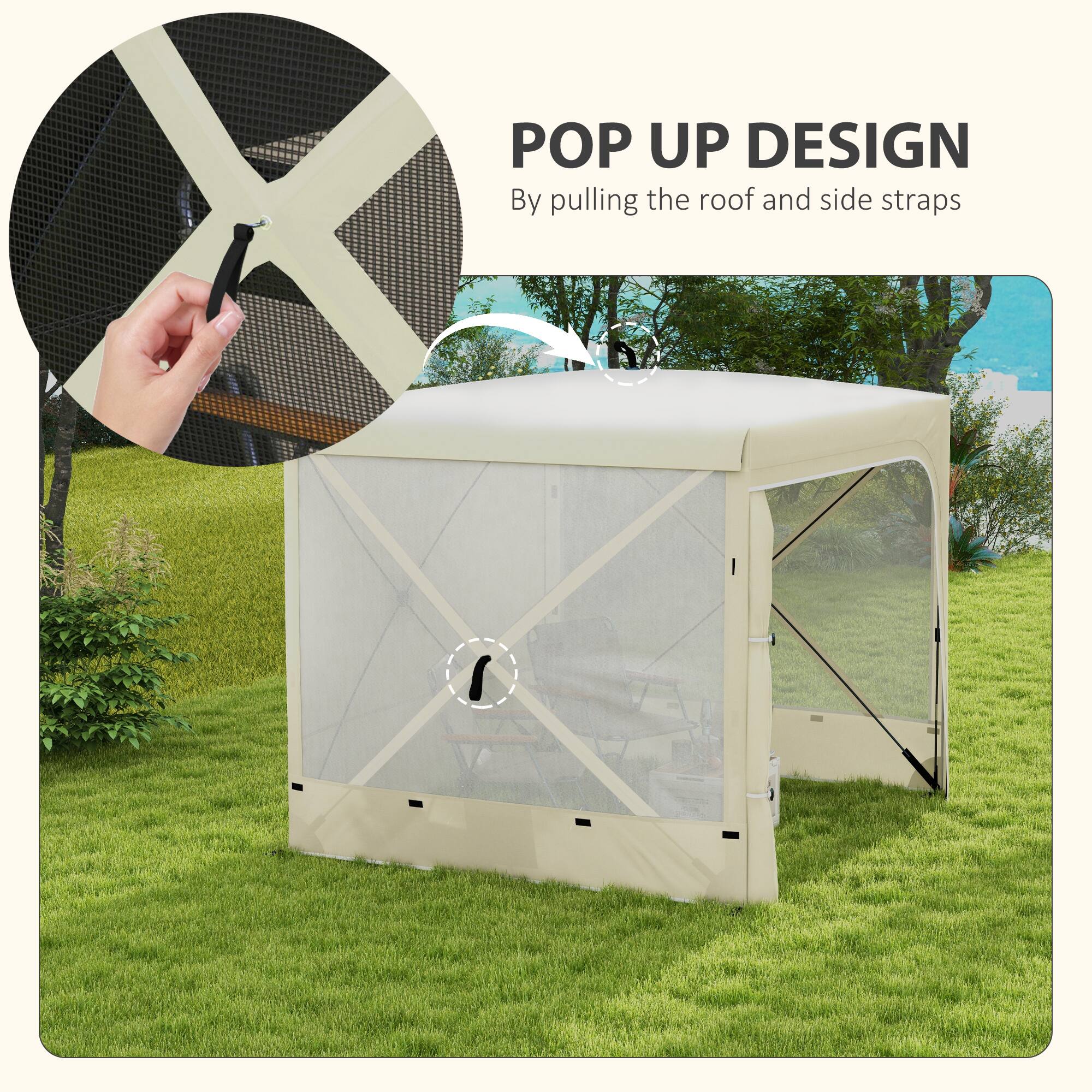 POP UP DESIGN  
By pulling the roof and side straps