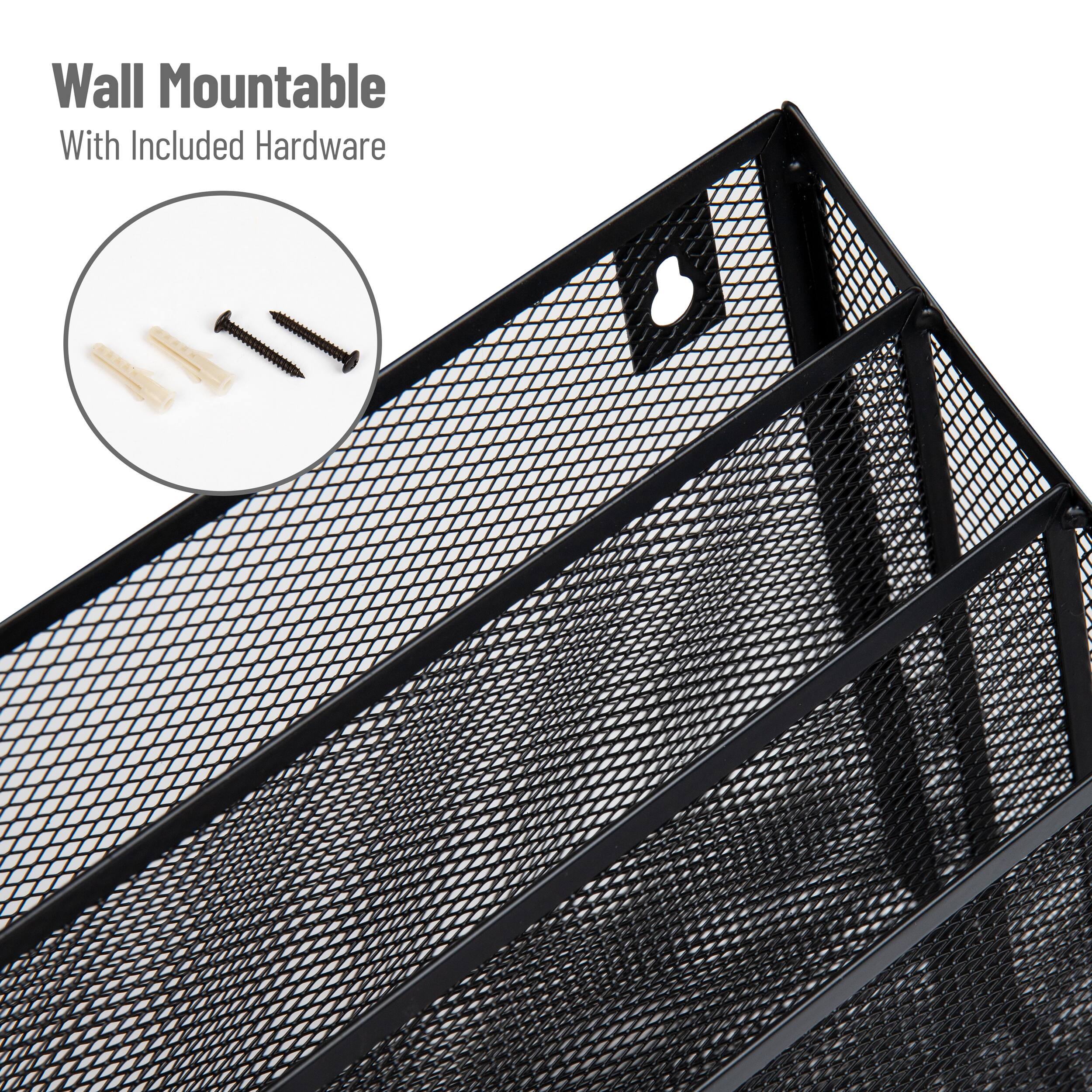 Alt View 14. Mind Reader - Vertical File Storage, Desktop Organizer, Wall Mount, Office, Metal Mesh, 12.5"L x 3.75"W x 11.5"H - Black.