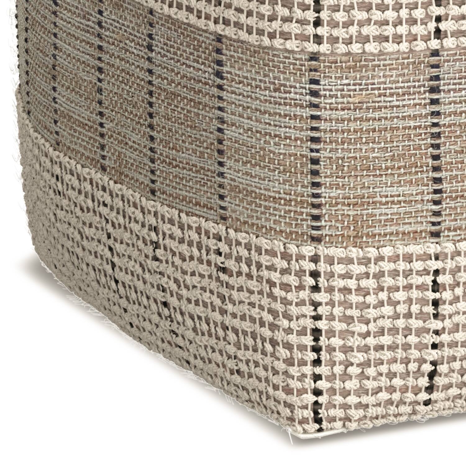 Alt View 3. Simpli Home - Elmer Contemporary Square Woven Pouf in Natural/Grey Jute, Cotton - Natural/Grey.
