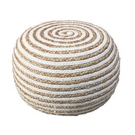 Hivvago - 20 Inch Cotton Blend Round Striped Pouf Ottoman - Brown, White