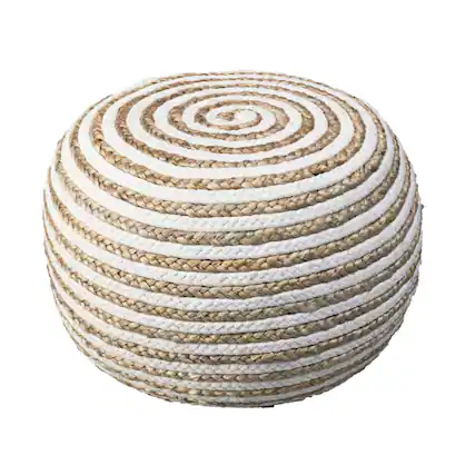 Front. Hivvago - Hivvago 20 Inch Cotton Blend Round Striped Pouf Ottoman - Brown, White.