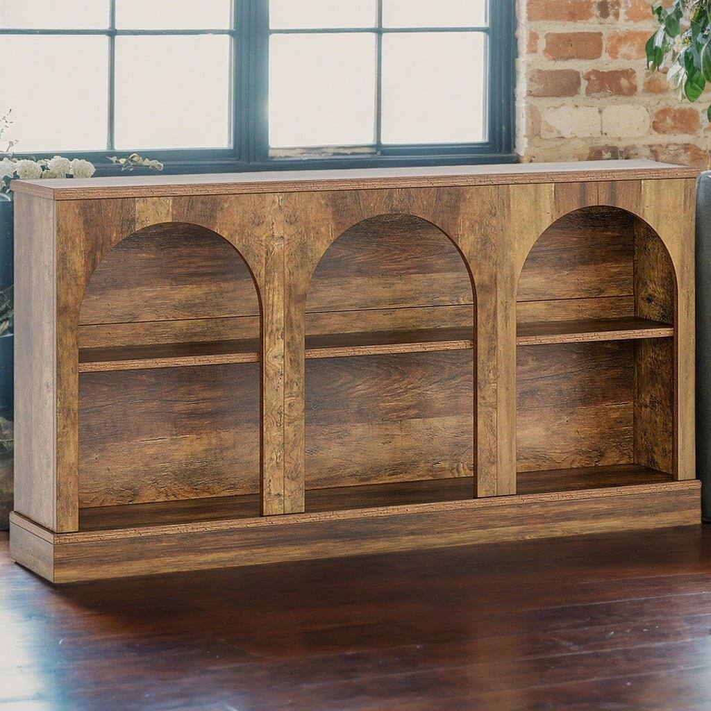 Angle. Kadyn - Kadyn 3-Tier Storage Console Table, Rustic Entryway Decor, Space-Saving Home Accessory, Rustic Brown - Brown.