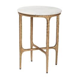 Baxton Studio - Akanji Marble End Table - Modern Rustic Accent Table with Hand-Forged Metal Frame, Round - Marble White/Gold