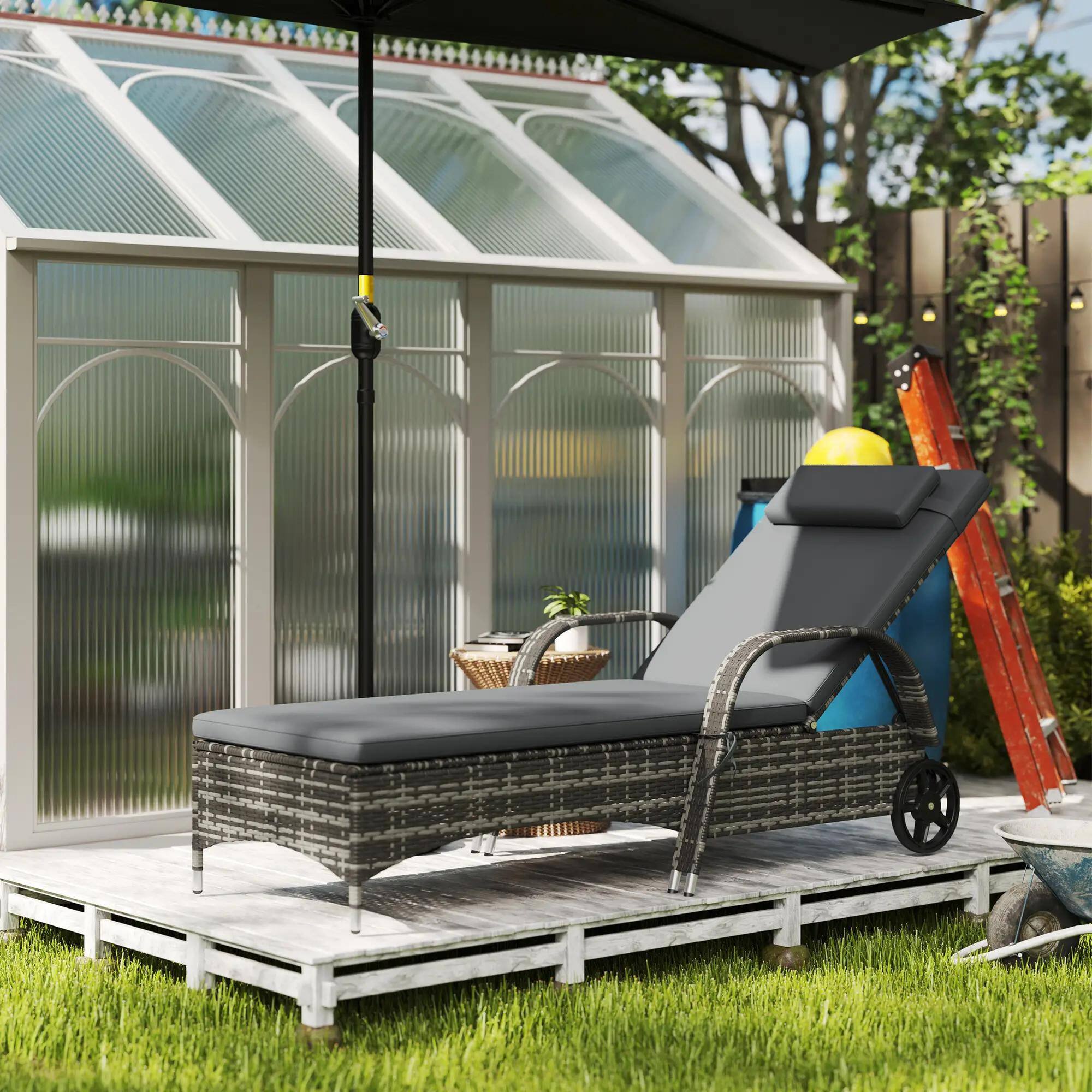 Left. Resenkos - Resenkos Outdoor Premium Chaise Lounge Chair-5-Level Adjustable Backrest, Rattan Weave, Mixed Gray and Gray - Mixed Gray and Gray.