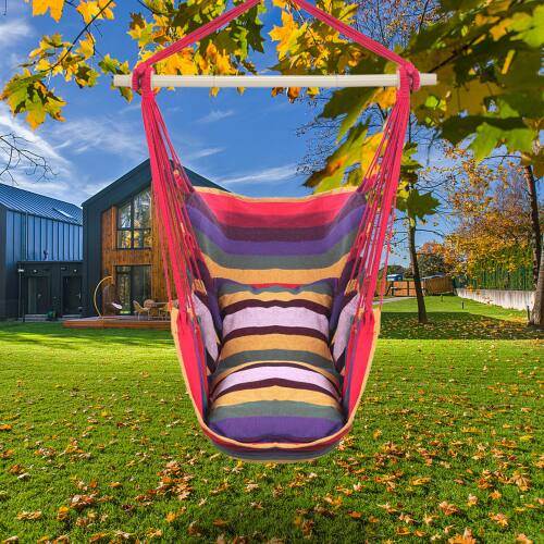 Alt View 5. Winado - Hammock Chair Only with Hanging Rope Swing Seat, Includes 2 Fluffy Pillows for Indoor Outdoor Patio Backyard Hanging - Rainbow Stripes.