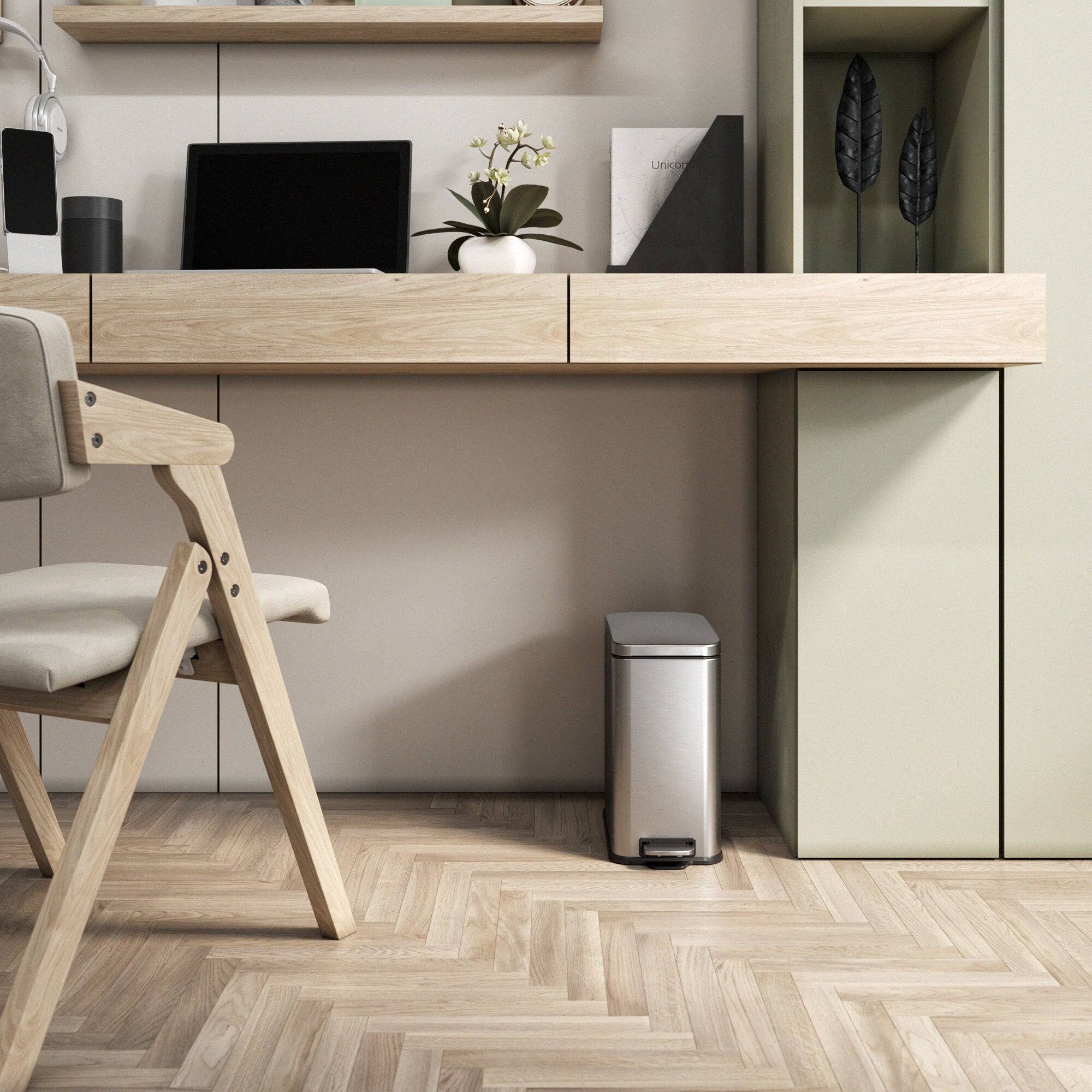 Alt View 1. iTouchless - 3 Gallon SoftStep Stainless Steel Slim Step Pedal Bathroom Trash Can with AbsorbX Odor Filter - Silver.