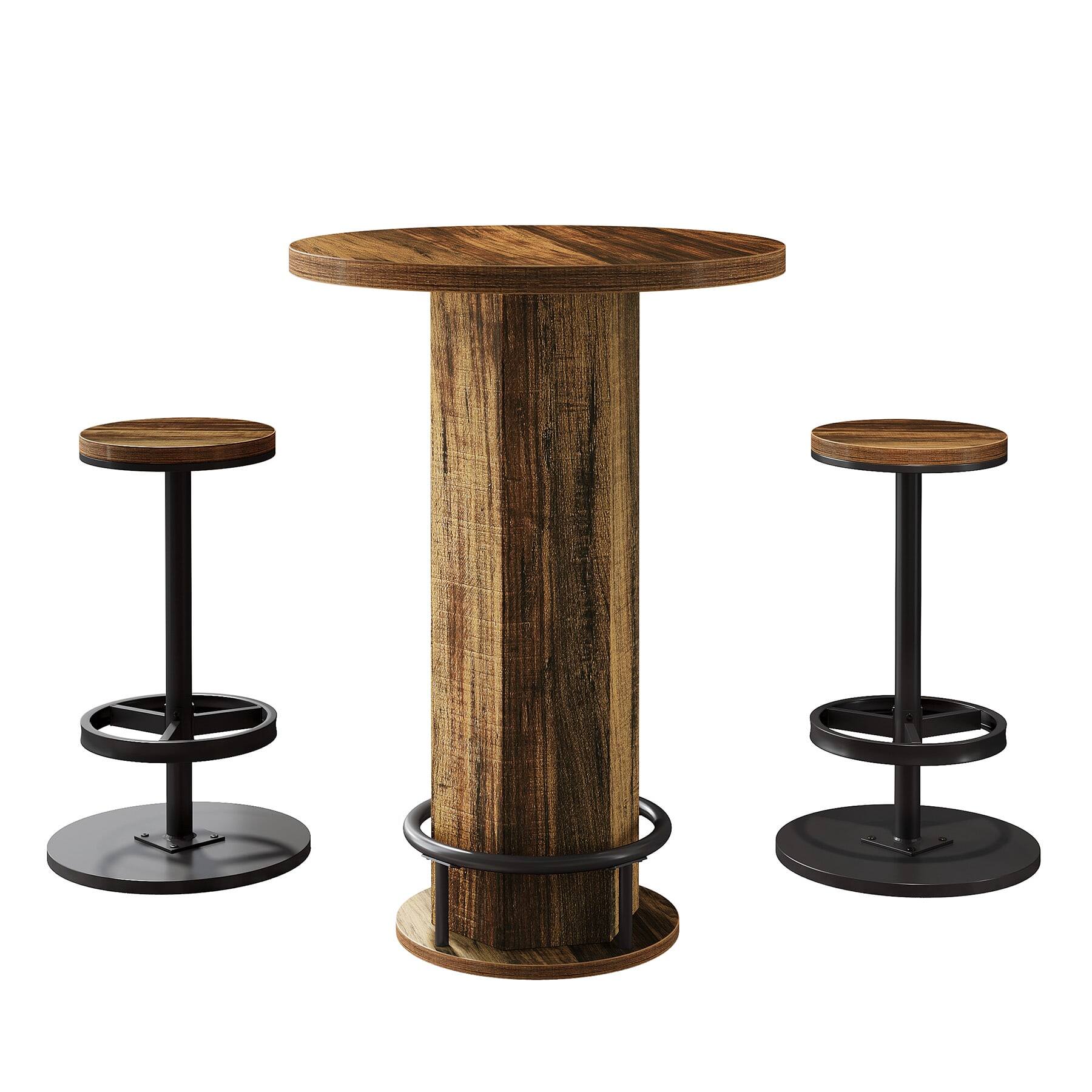 Left. Kadyn - Kadyn Elegance Wooden Bar Table Set, 2 Stool Bar Height Pub Table, Perfect for Home Bar, Kitchen, Living Room, Brown - Brown.