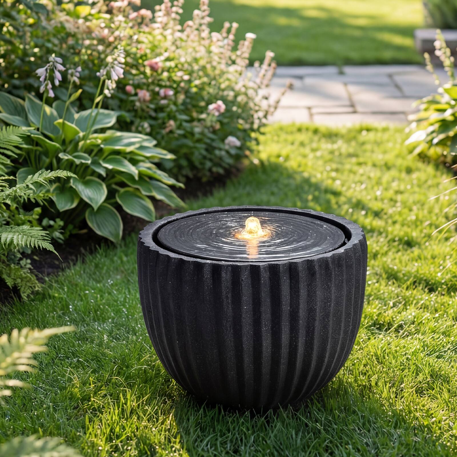 Alt View 1. Costway - Costway 17.5" Outdoor Round Sphere Water Fountain with LED Lights & Pump for Garden Patio - Gray.