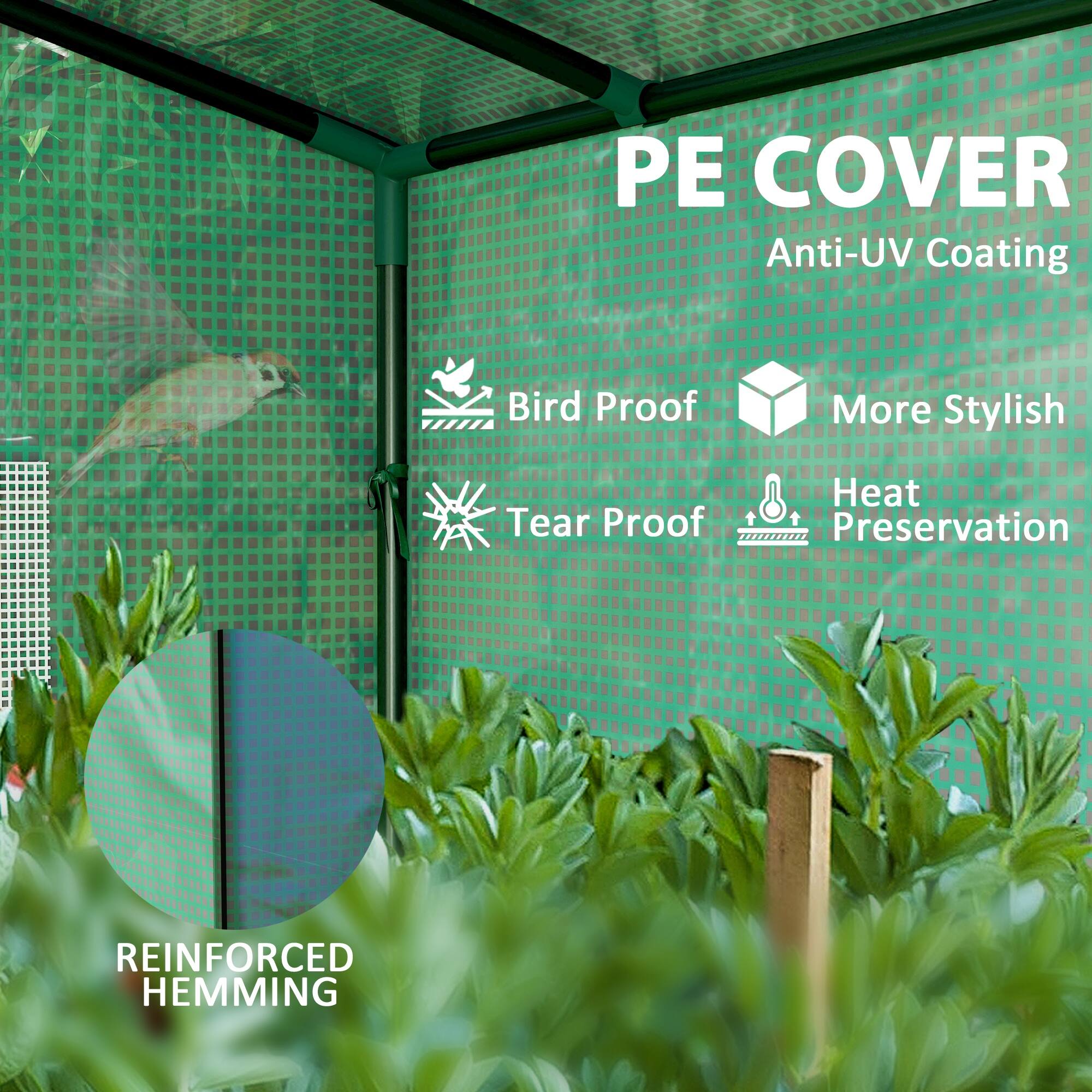 PE COVER, Anti-UV Coating, Bird Proof, More Stylish, Tear Proof, Heat Preservation, REINFORCED HEMMING