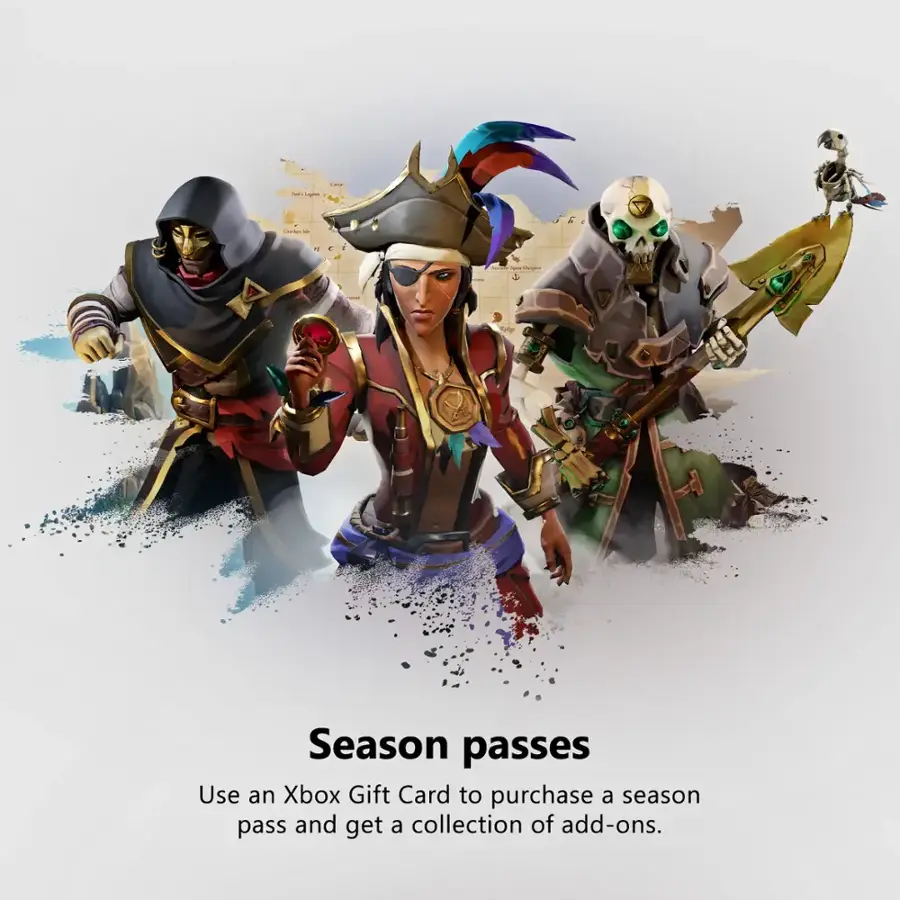 Season passes Use an Xbox Gift Card to purchase a season pass and get a collection of add-ons.