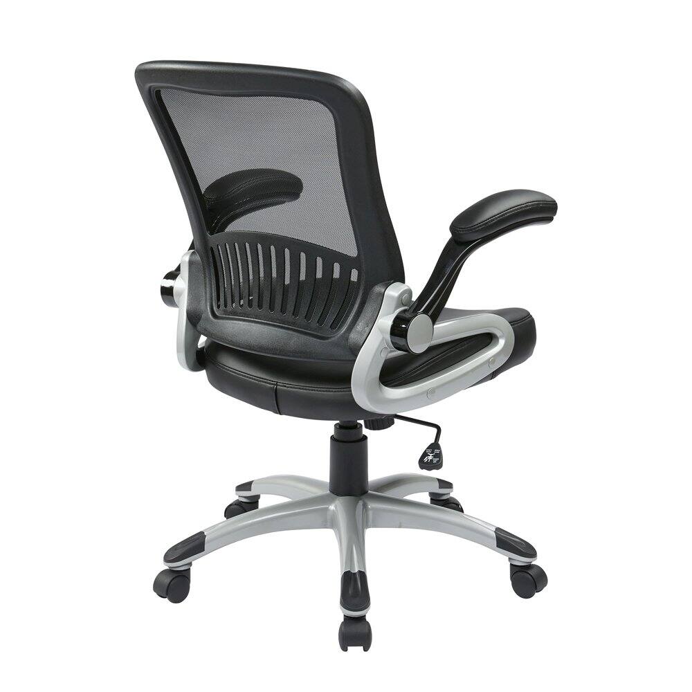 Angle. FurniFact - Black Leather Chair – Ergonomic Work Chair for Teachers and Office Use - Black.