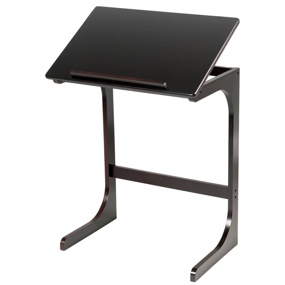 Angle. WELLFOR - Bamboo Sofa Side Table with Tilting Top - Brown.