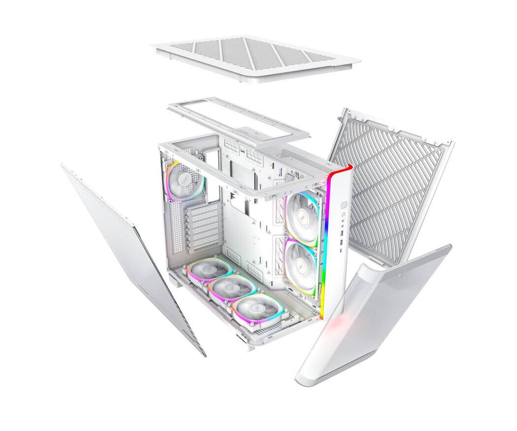 Alt View 2. Montech - KING 95 PRO (W) Dual-Chamber ATX Mid-Tower PC Gaming Case,  Curved Tempered Glass Front, Six ARGB PWM Fan Pre-installed - White.