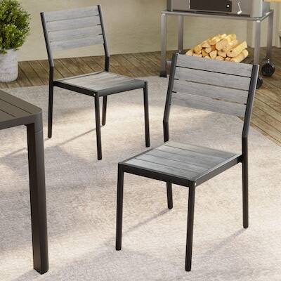 Front. Crestlive Products - Crestlive Products Set of 2 Stackable Brown Aluminum Frame Stationary Dining Chair Gray Mesh Seat - Gray-2PC.