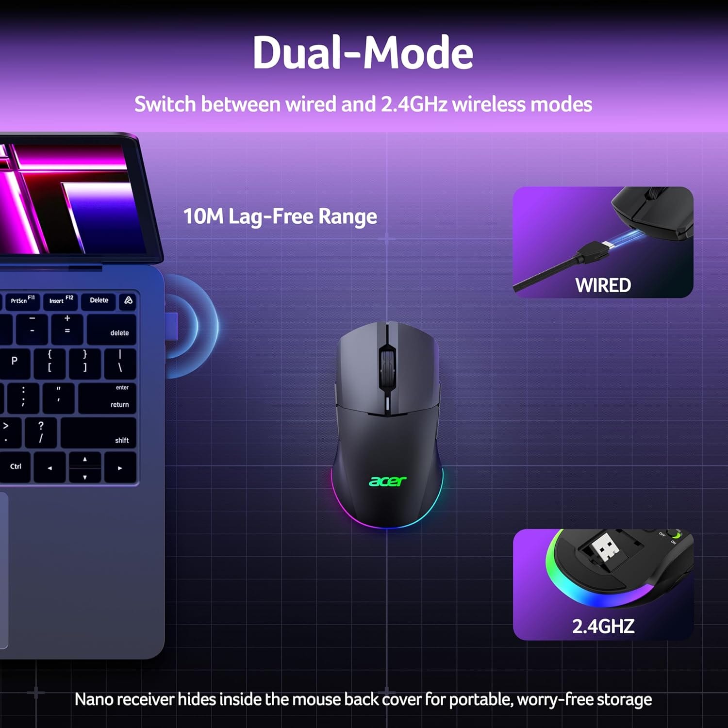 Acer Wireless Gaming Mouse for Laptop, 24,000 DPI Wired Computer