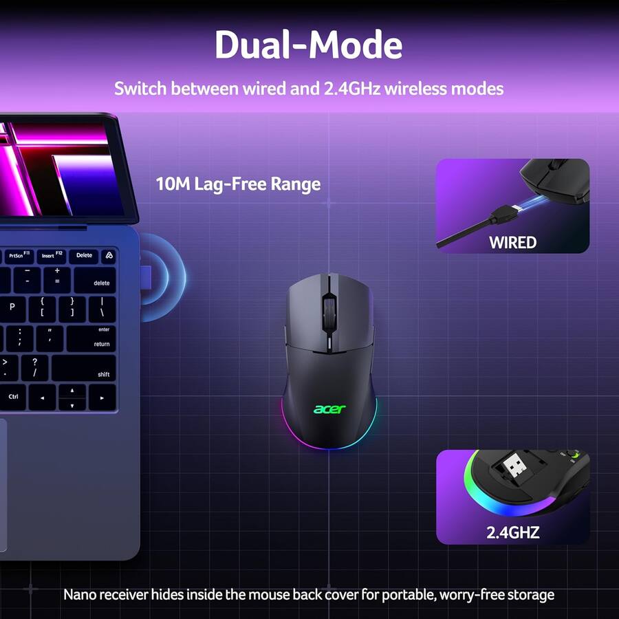 Computer Mouse Acer Acer Wireless Gaming Mouse for Laptop, 24,000 DPI Wired Computer Mouse ...