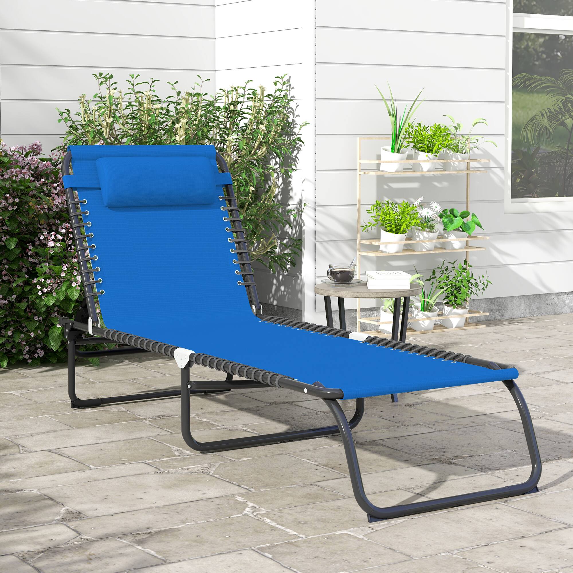 Left. Resenkos - Resenkos Foldable Chaise Lounge, 4-Position Reclining Back, Trifold Portable design And Breathable Mesh, Dark blue - Dark blue.