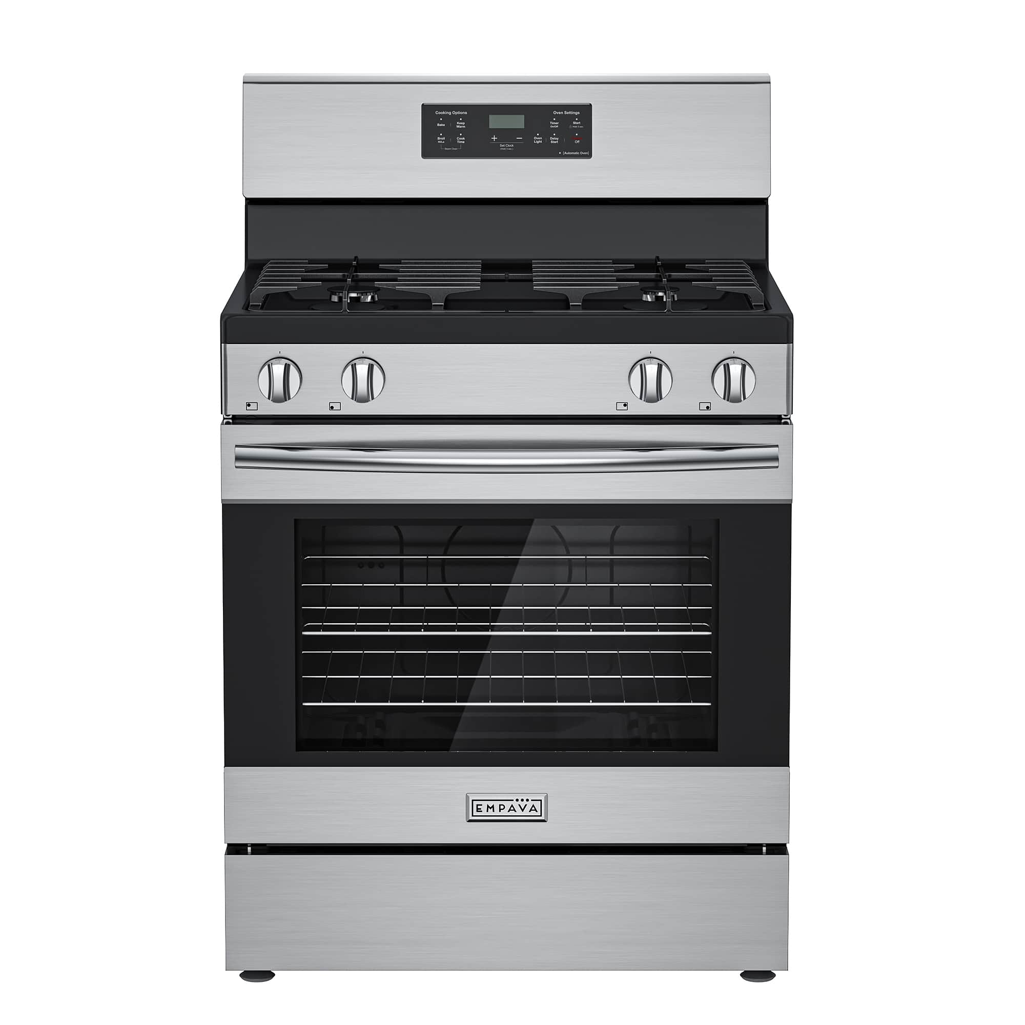 Empava - 30 in. Natural Gas Range - 4 Burners (18K BTU) w/ 4.8 cu.ft Oven, Steam-clean, Storage Drawer, Rear Controls - Stainless Steel
