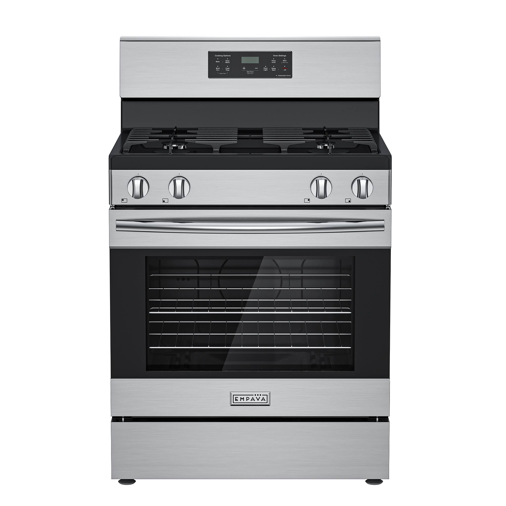 Front. Empava - 30 in. Natural Gas Range - 4 Burners (18K BTU) w/ 4.8 cu.ft Oven, Steam-clean, Storage Drawer, Rear Controls - Stainless steel.