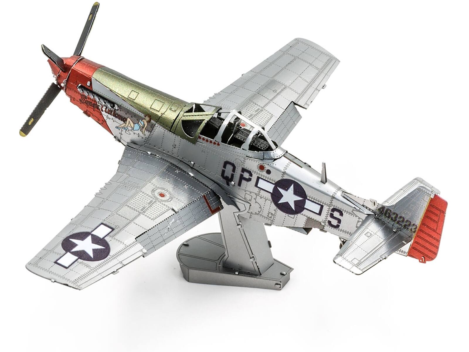 Angle. Metal Earth - North American P-51D Mustang Fighter Aircraft "Sweet Arlene" US Army Air Forces Challenging Difficulty Steel Model - Multicolor.