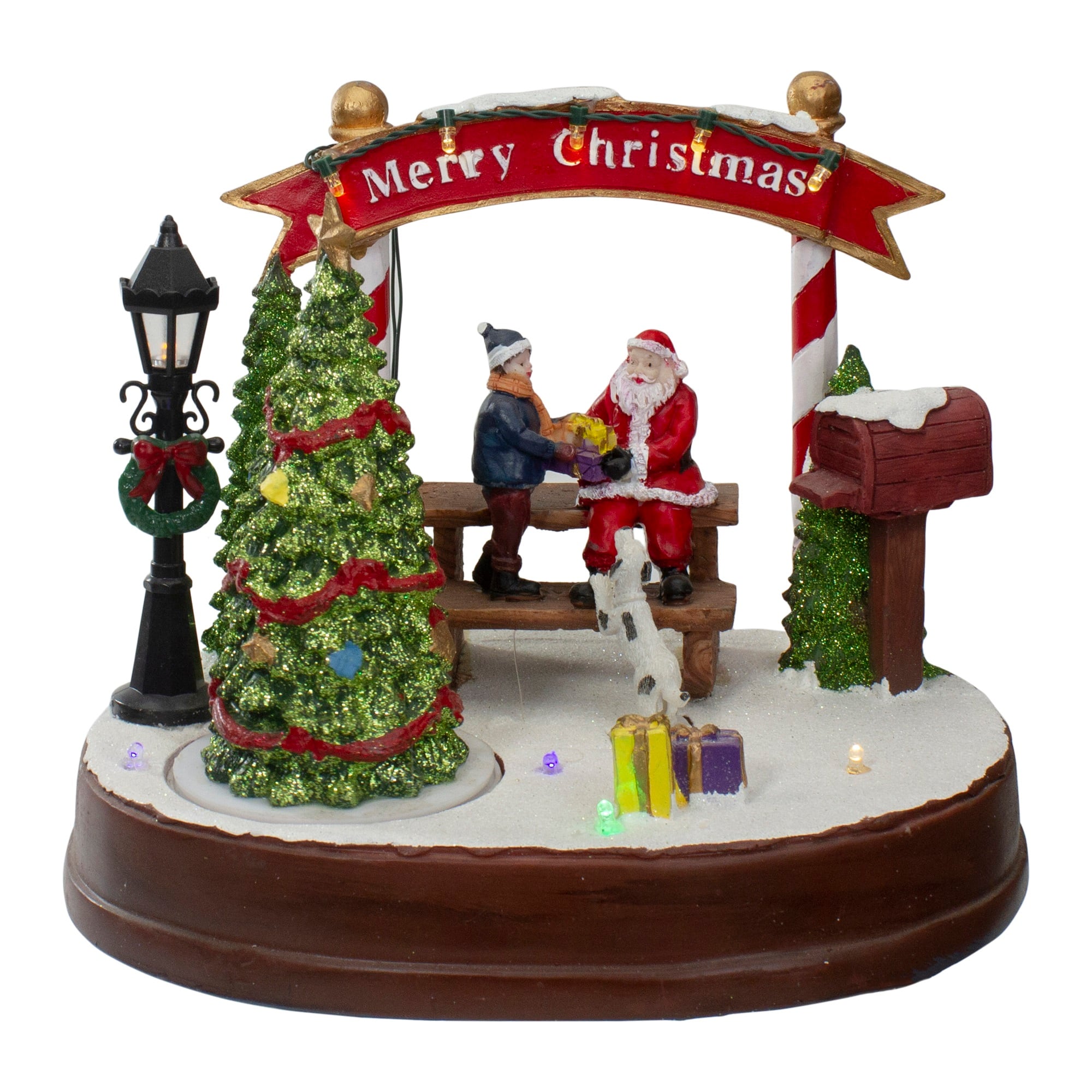 Northlight - Lighted "Merry Christmas" Winter Scene with Music and a Turning Tree - 8" - Green