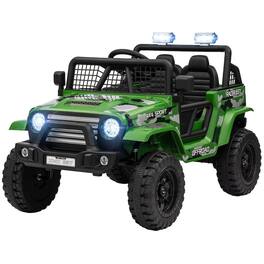 BreeBe - Qaba 12V Kids Ride-On Truck, Electric Car with Remote, 4 Suspension Wheels, 3 MPH, Music, Horn, LED Lights, Ages 3-6 - Green