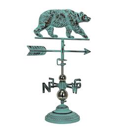 Contrast Inc. - Verdigris Copper Bear Tabletop Weathervane Home Garden Decor w/ Optional Fence Mount - Teal