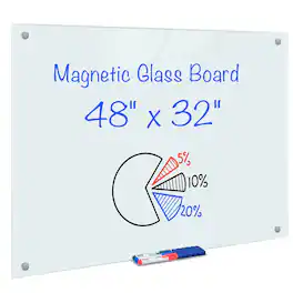 maxtek - Glass Dry Erase Bulletin Boards 48" x 32" Frameless Glass Board for Wall Mounted Whiteboards & Presentation Supplies - White