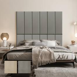 wowmax - Peel & Stick Faux Leather Headboard - Waterproof 3D Wall Panel for King Bed, 35.4x11.8", Grey (12-Pack) - Gray