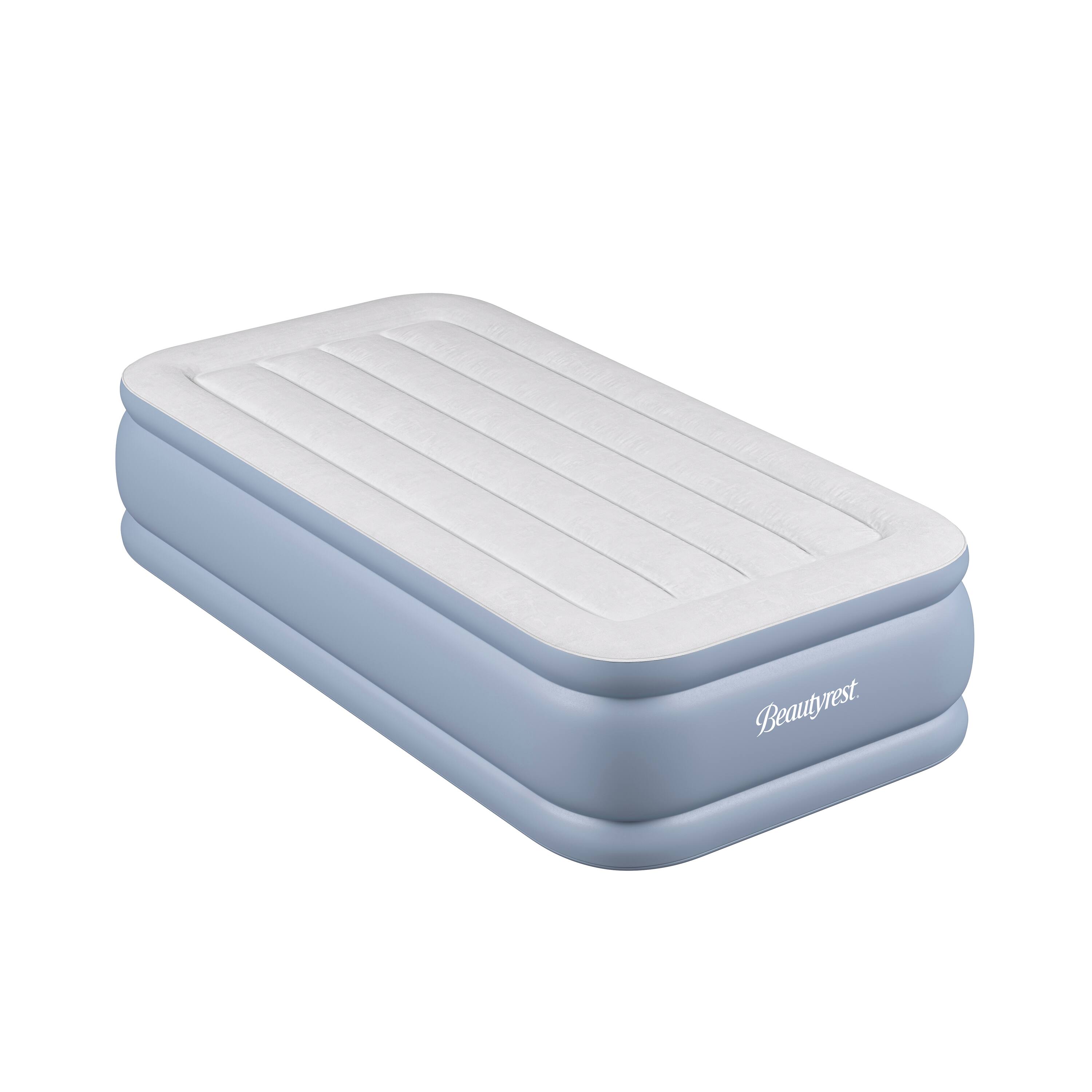 Front. Beautyrest - 15" Hi Loft  Air Mattress, Raised Inflatable Blow-Up Bed, Powerful Pump, Adjustable - Light Blue.