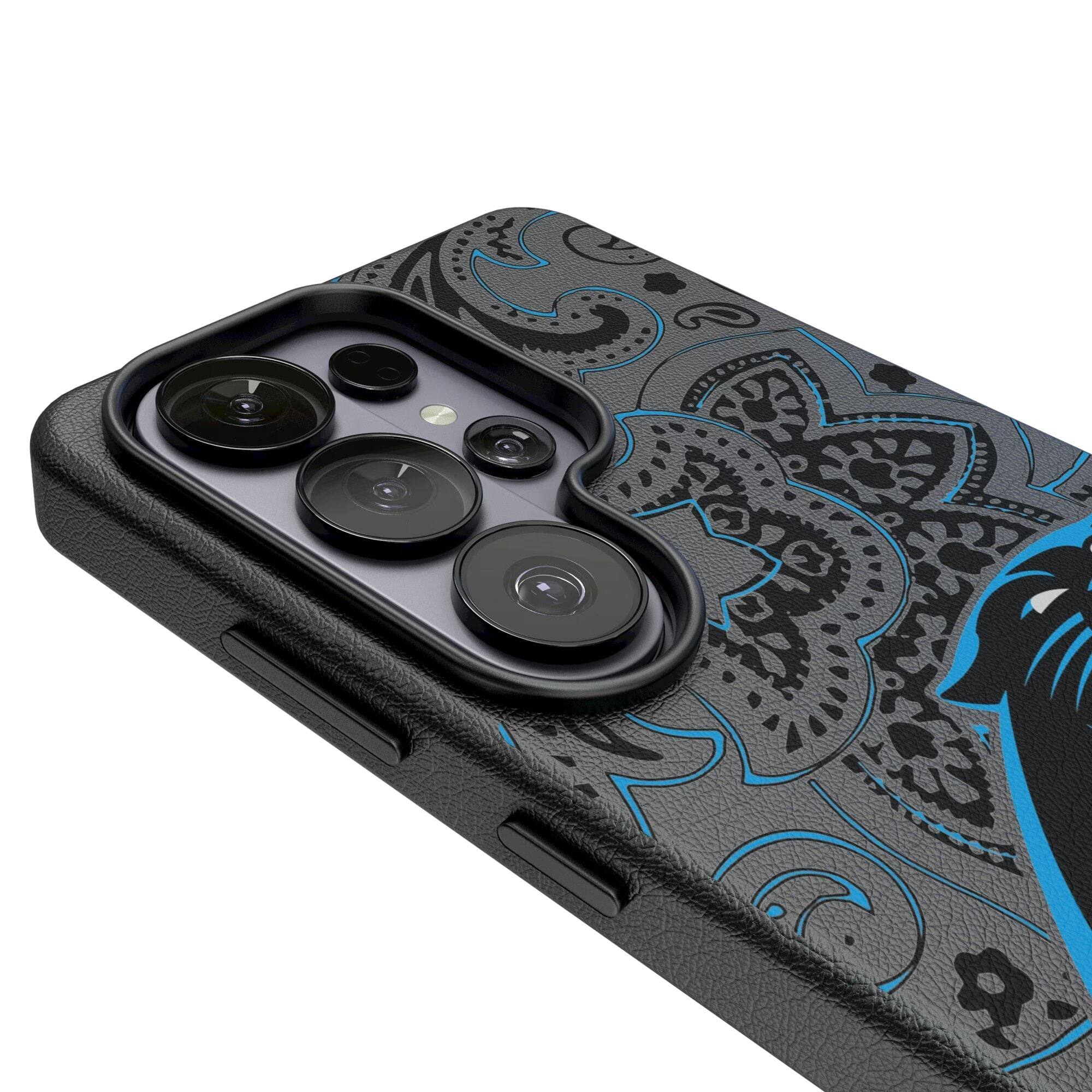 Alt View 2. Keyscaper - Carolina Panthers Paisley Galaxy Magnetic Bump Case - S24 Ultra - Black.