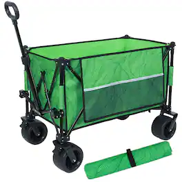 Mondawe - 480lbs Heavy-Duty Folding Wagon Utility Carts w/ Picnic Mat, All-Terrain Wheels, Brakes & Pockets - Green