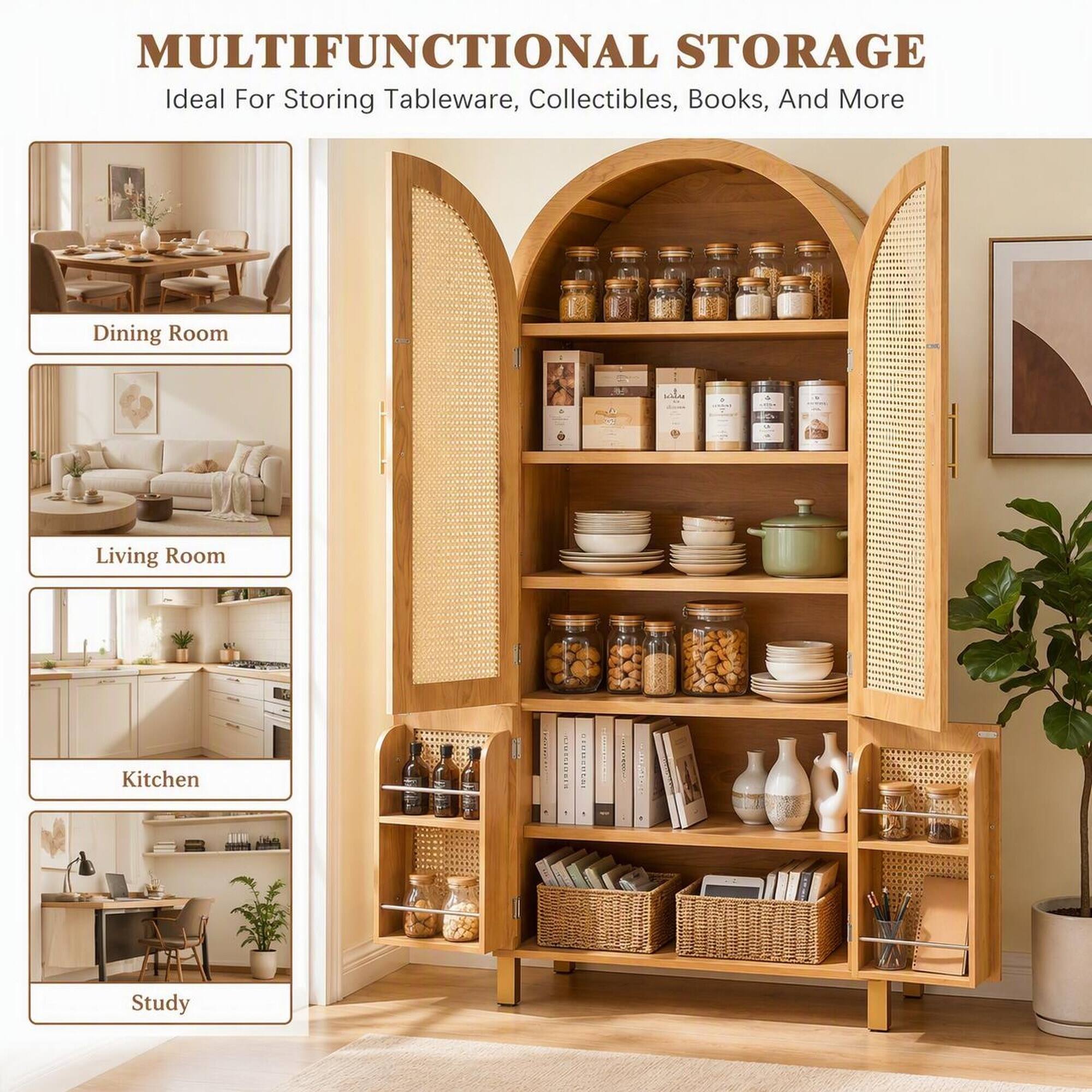 MULTIFUNCTIONAL STORAGE  
Ideal For Storing Tableware, Collectibles, Books, And More

Dining Room  
Living Room  
Kitchen  
Study