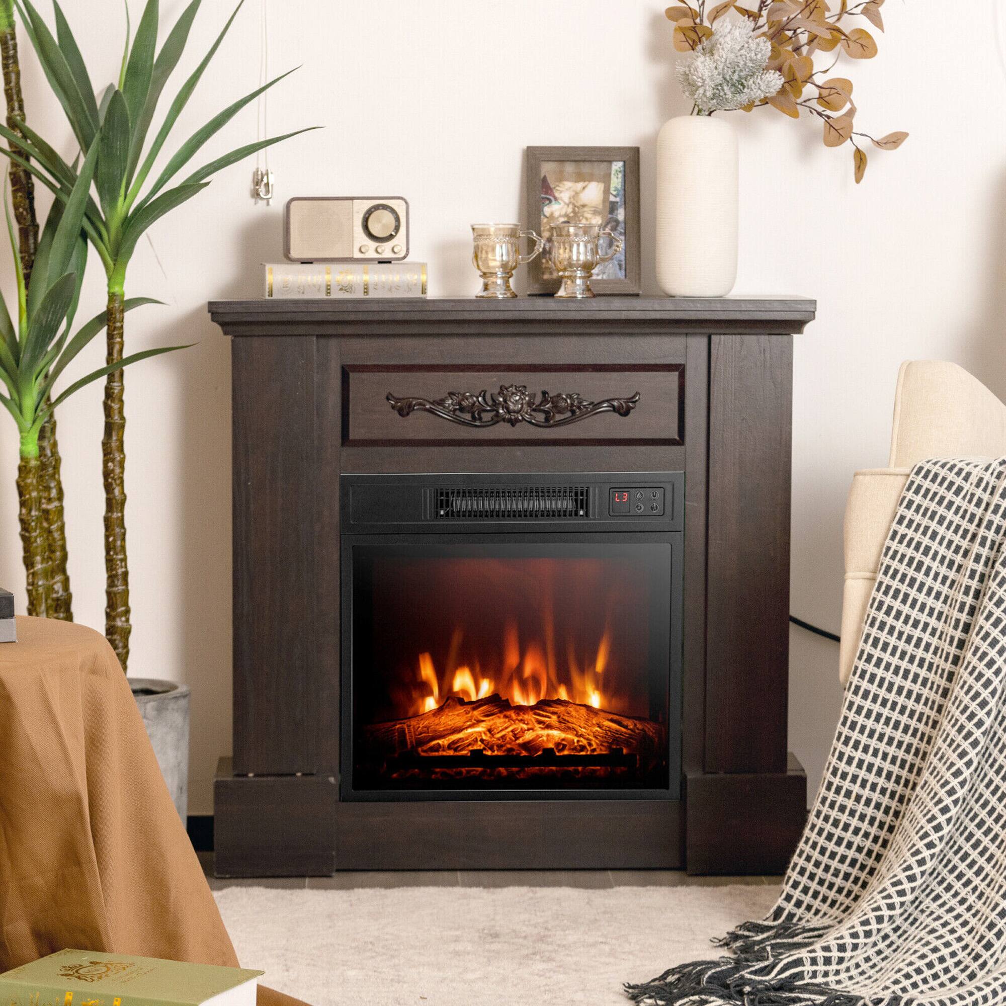 Alt View 2. Gymax - Gymax 18'' Electric Fireplace Inserts & Freestanding Adjustable Heater Log Flame 1400W - Black.