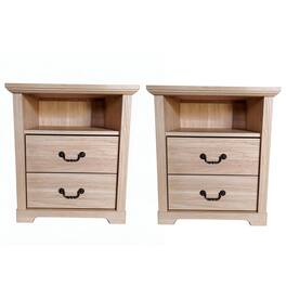 Vaczon - Rustic Distressed Nightstands (Set of 2) with Open Shelf and 2 Drawers - Oak
