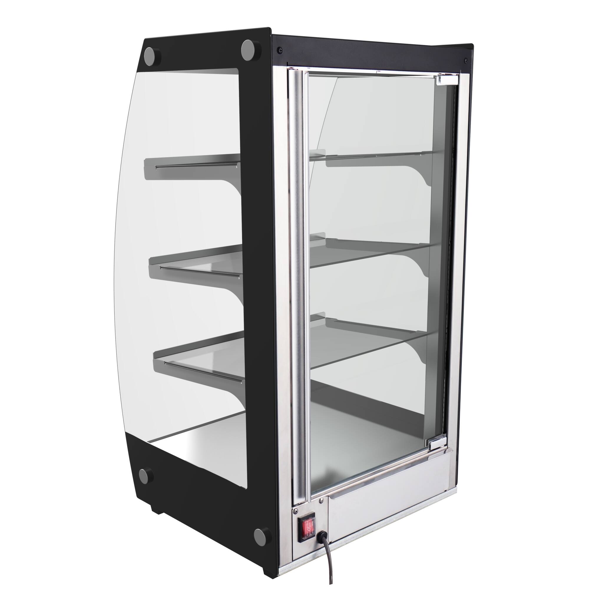 Left. Koolmore - 16 in. Commercial Glass Bakery Display Case, Self Service Pastry Case with LED lighting and Rear Door, 2.7 cu. ft. - Black.